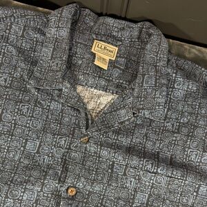 L.L. Bean Short Sleeve Button Up 100% Cotton Shirt Mens XL Aztec Pattern 261082